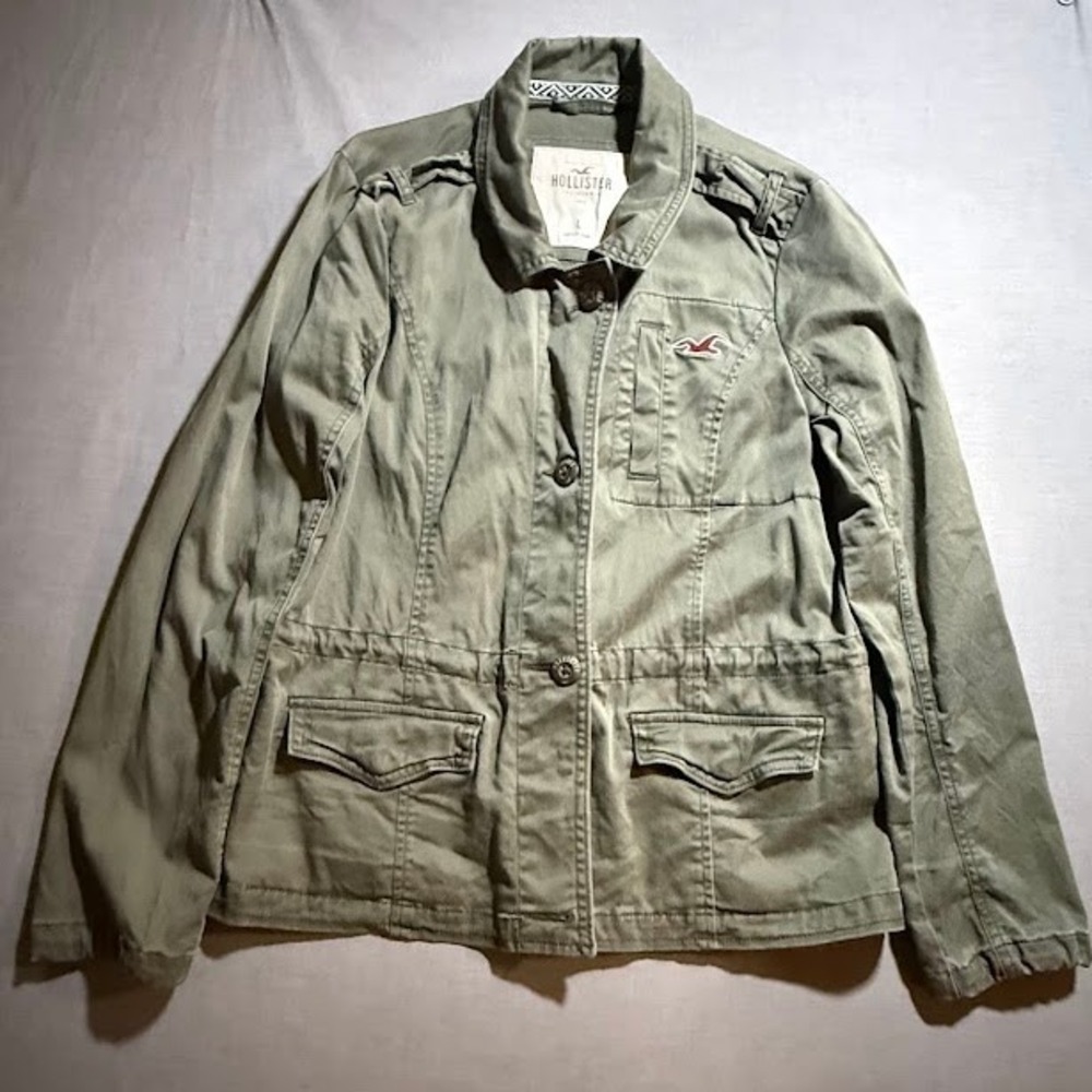 Hollister Green‎ Utility Jacket Women's Size Large Military Button Cargo Pockets